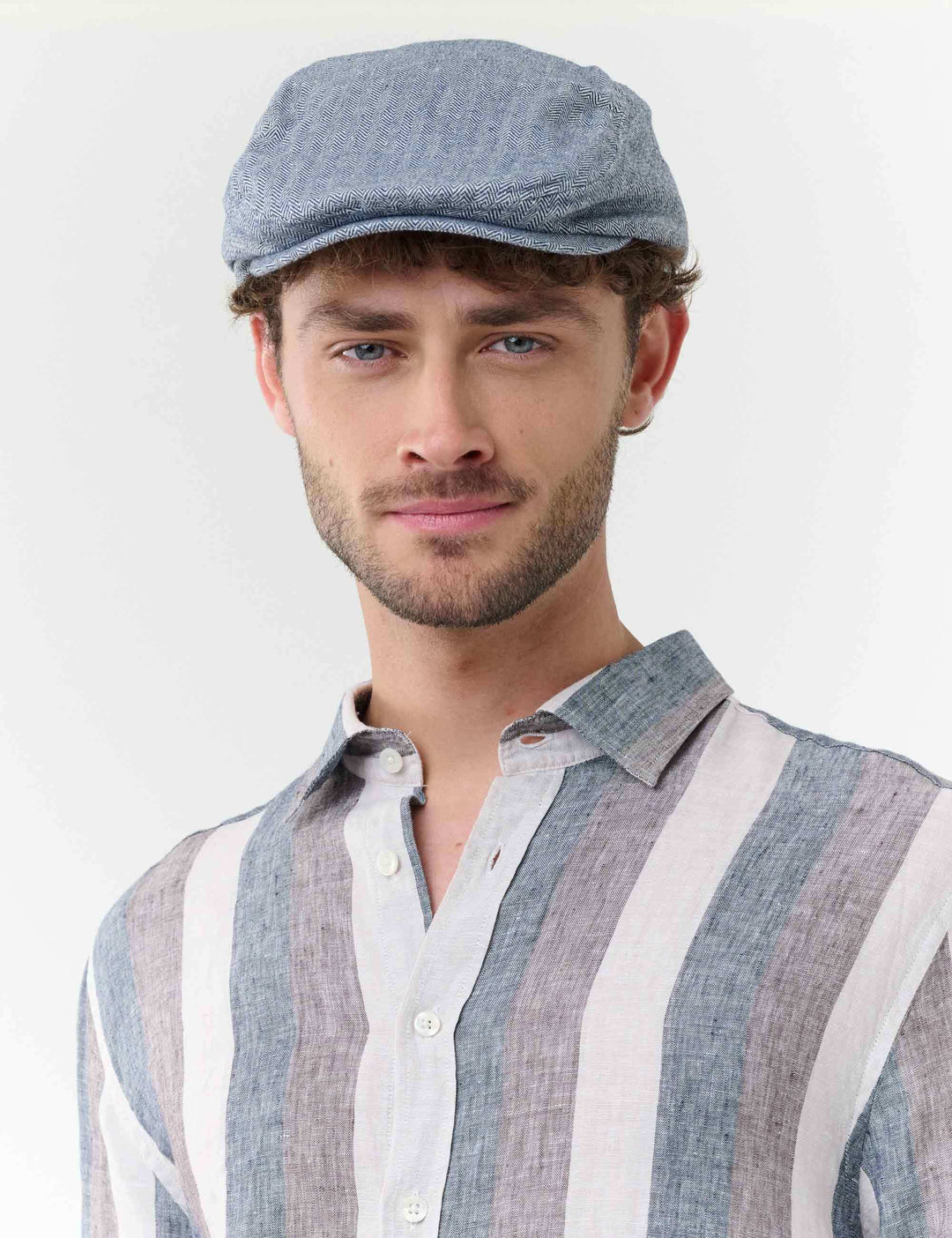 Flatcap mit Fischgrät-Design und bugatti-Stickerei