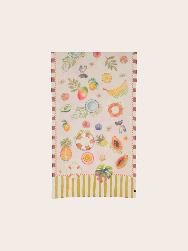 Schal mit Urlaubs-Motiven in Seidenmischung