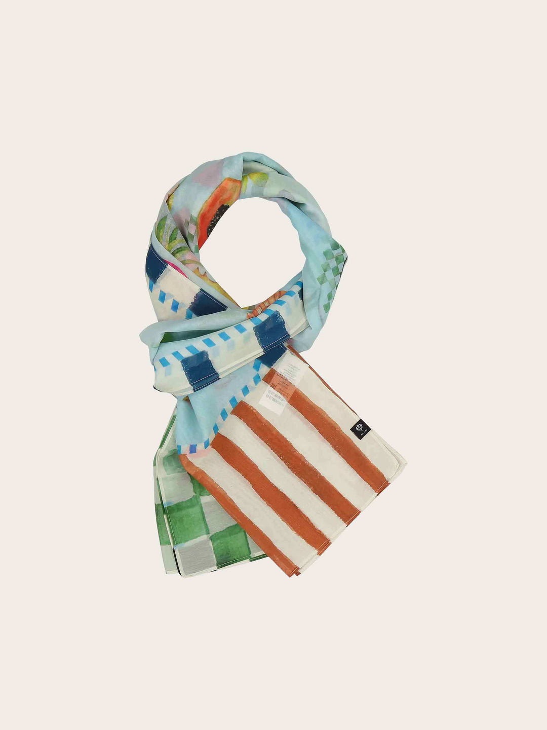 Schal mit Urlaubs-Motiven in Seidenmischung