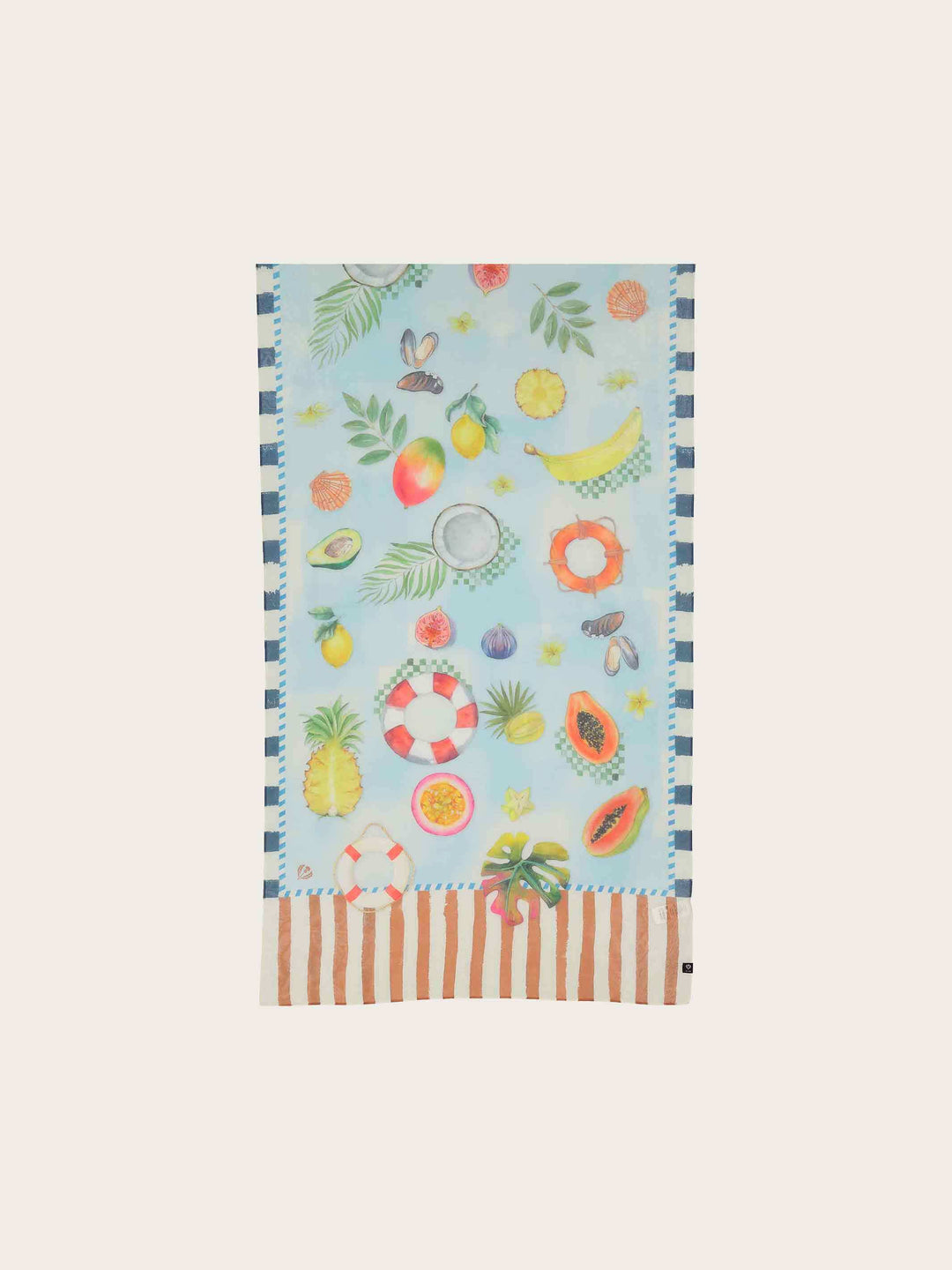 Schal mit Urlaubs-Motiven in Seidenmischung