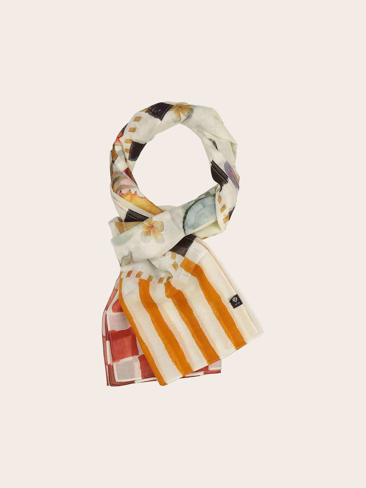Schal mit Urlaubs-Motiven in Seidenmischung