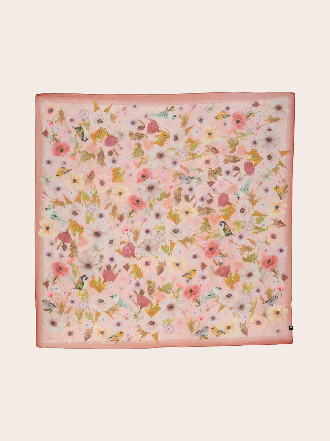 Tuch mit Blüten und Vögeln in Seidenmischung
