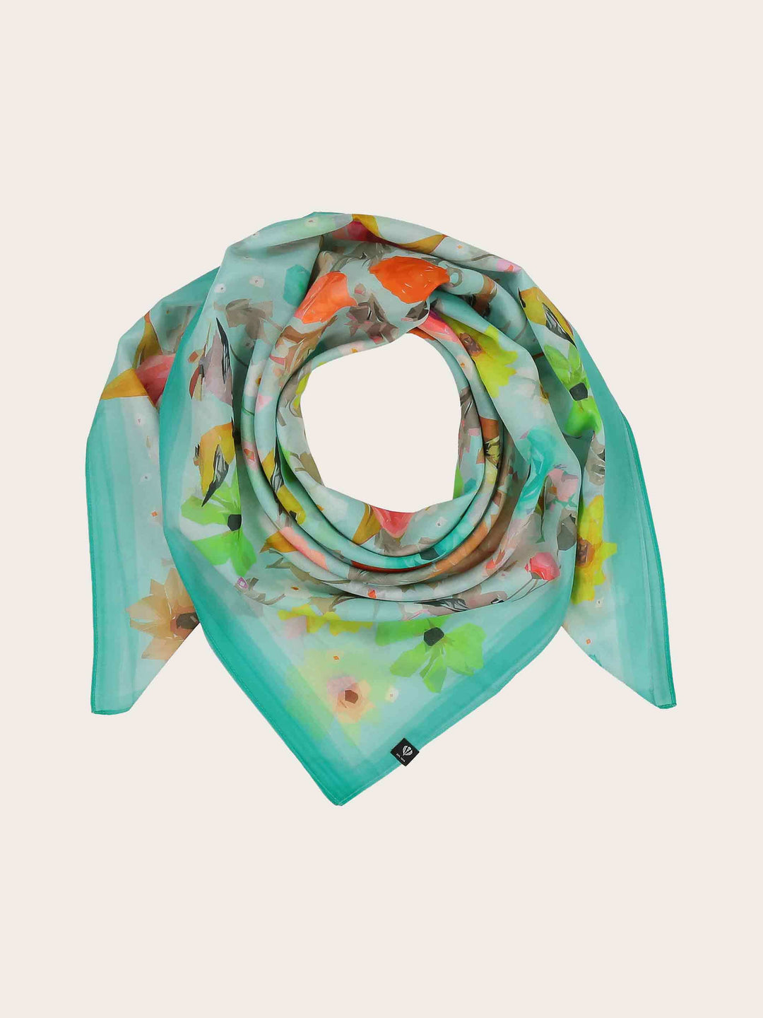 Tuch mit Blüten und Vögeln in Seidenmischung