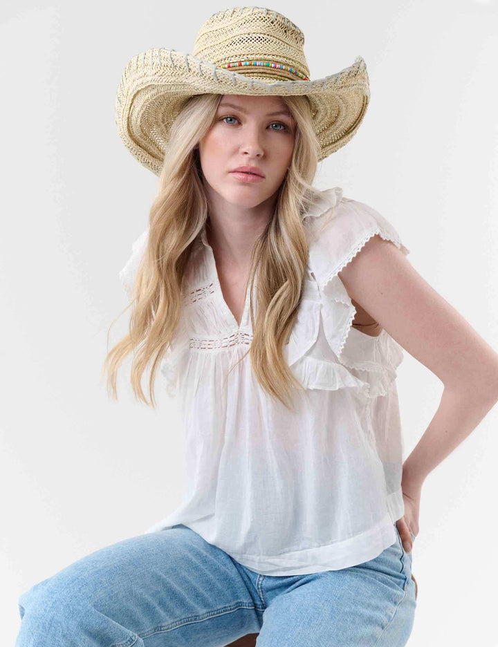 Loevenich Cowboyhut im Boho-Style mit Schriftzug „Smile“