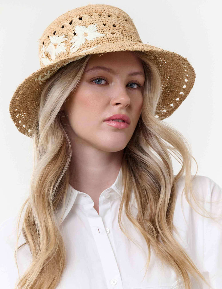 Loevenich Strohhut mit Blumen-Stickerei