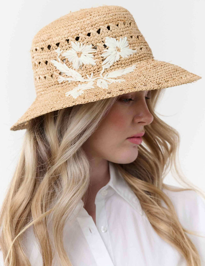 Loevenich Strohhut mit Blumen-Stickerei