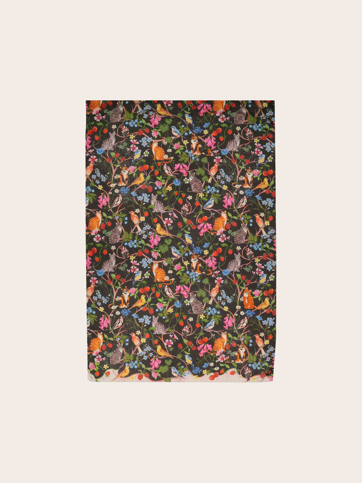 XL-Seidenstola mit Pflanzen- und Tier-Design - vielseitig tragbar