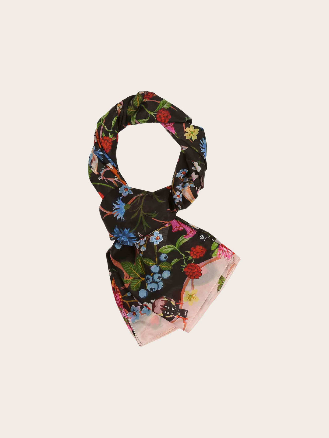 XL-Seidenstola mit Pflanzen- und Tier-Design - vielseitig tragbar