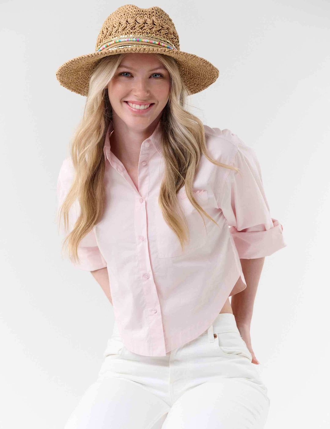 Loevenich Fedora im Boho-Style mit Schriftzug „Smile“