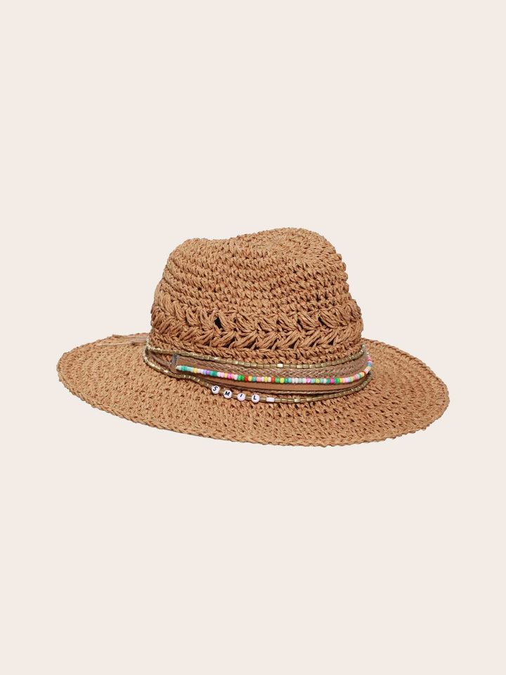 Loevenich Fedora im Boho-Style mit Schriftzug „Smile“