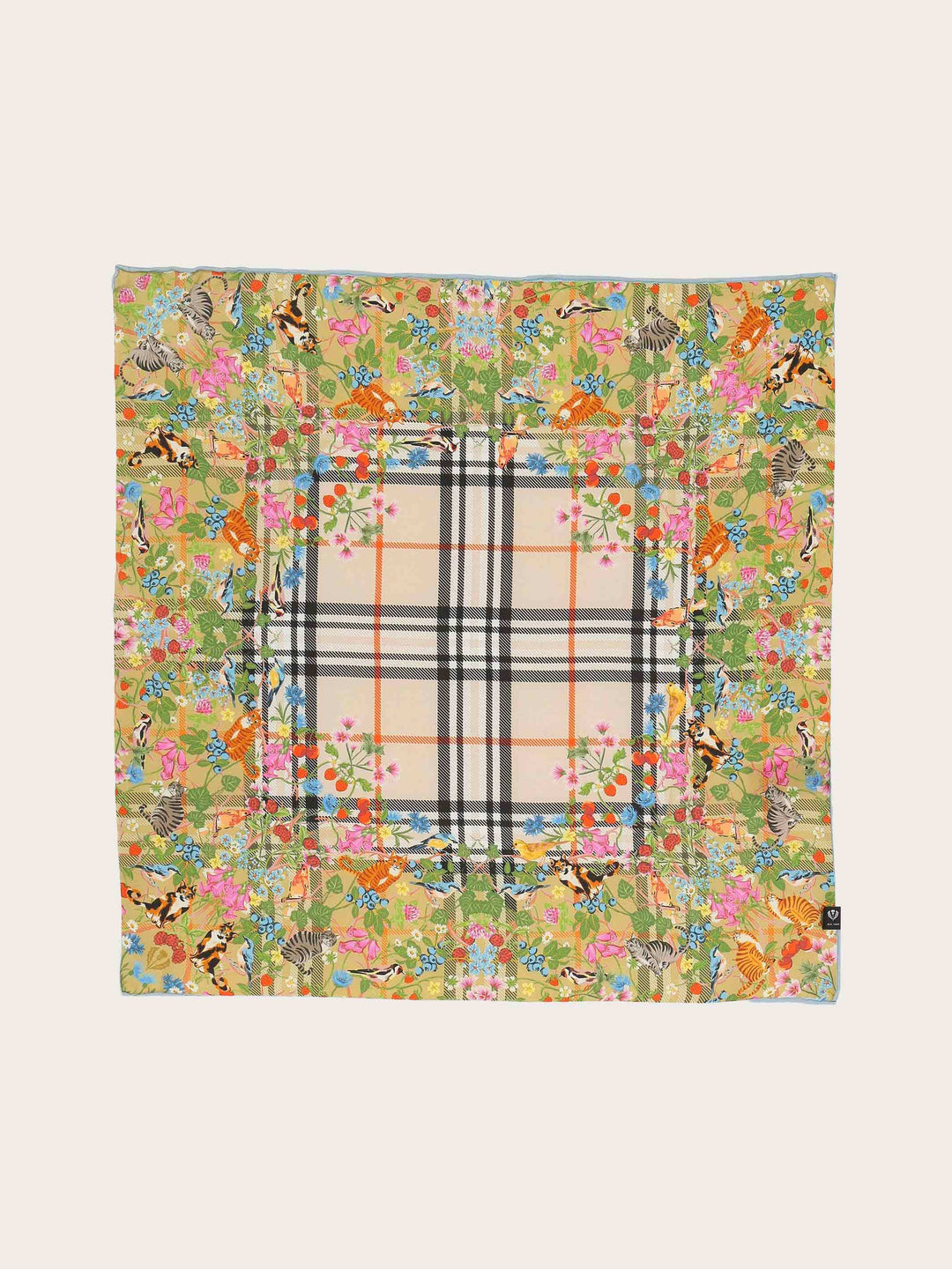 Nickituch mit FRAAS Plaid Karo und Tier-Print aus Seide