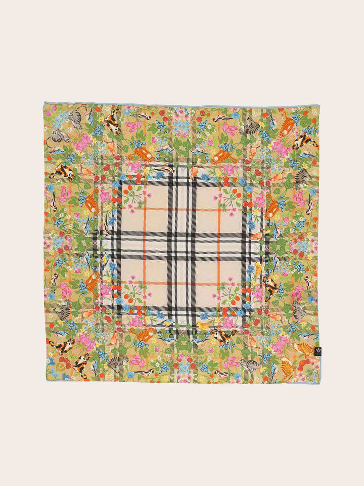 Nickituch mit FRAAS Plaid Karo und Tier-Print aus Seide