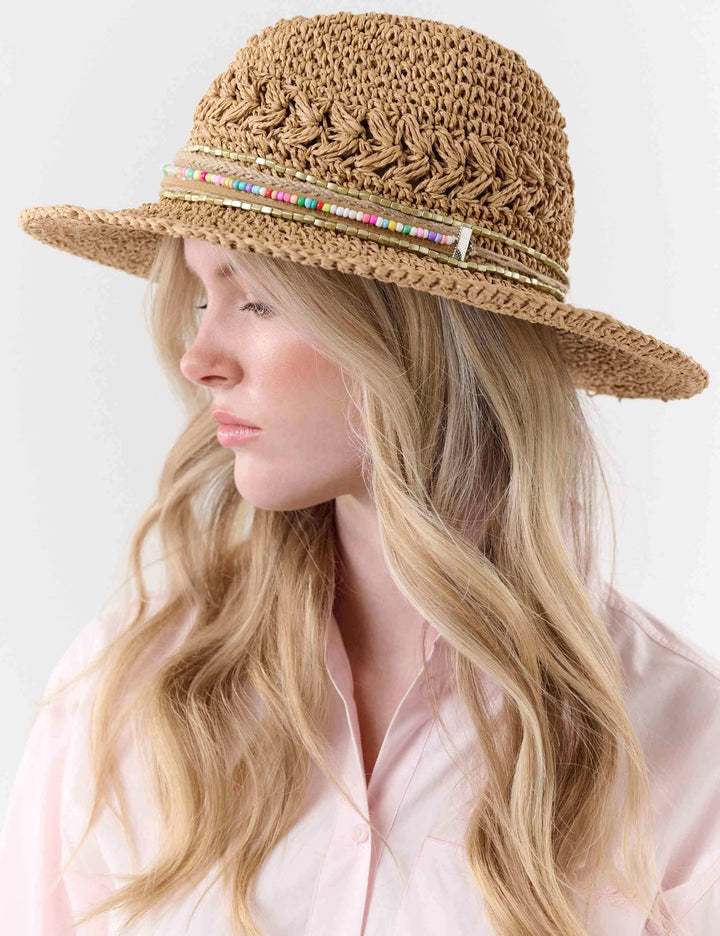 Loevenich Fedora im Boho-Style mit Schriftzug „Smile“