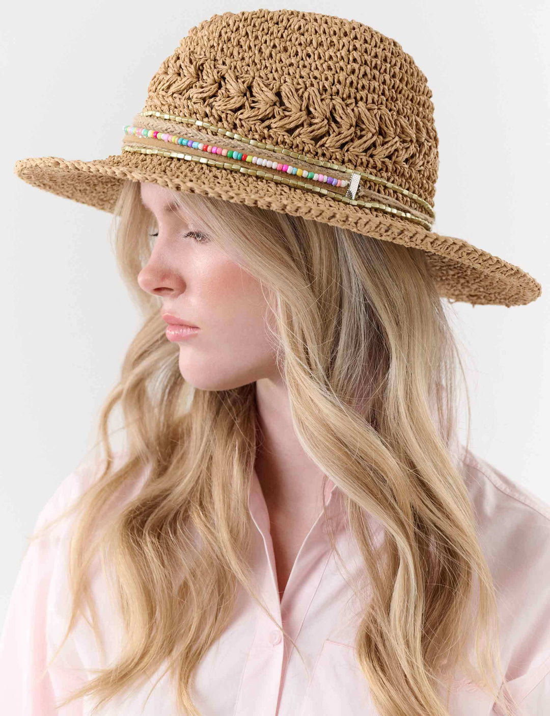 Loevenich Fedora im Boho-Style mit Schriftzug „Smile“
