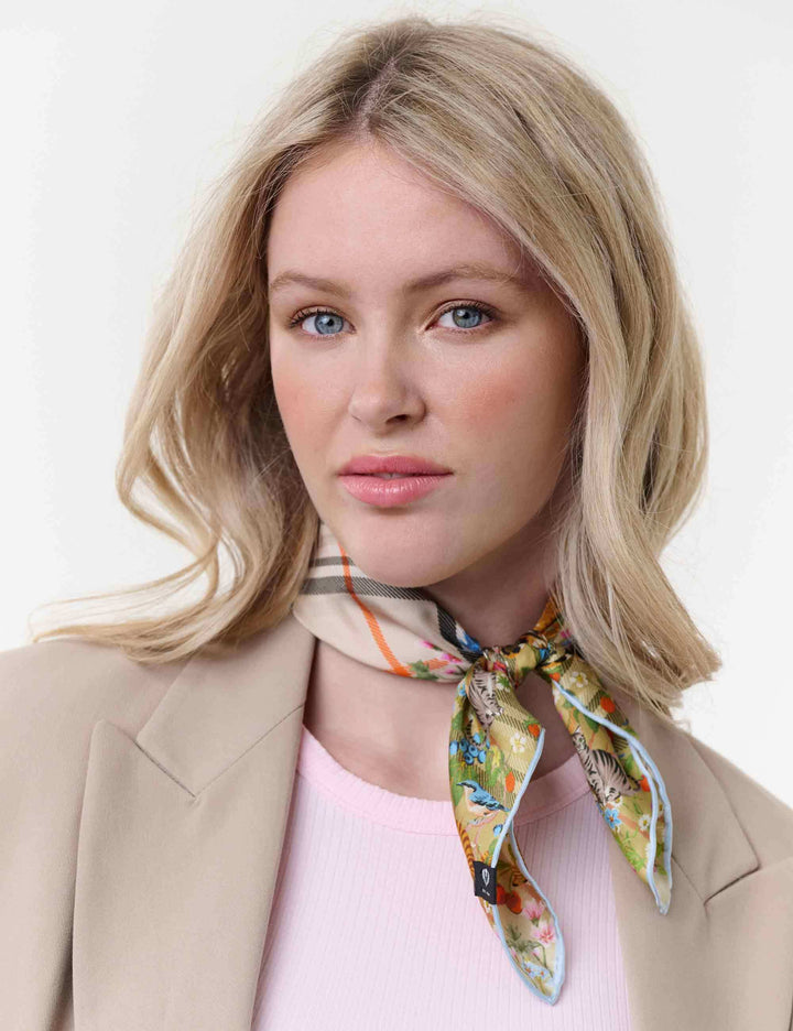 Nickituch mit FRAAS Plaid Karo und Tier-Print aus Seide