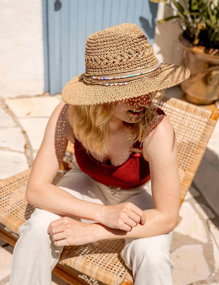 Loevenich Fedora im Boho-Style mit Schriftzug „Smile“