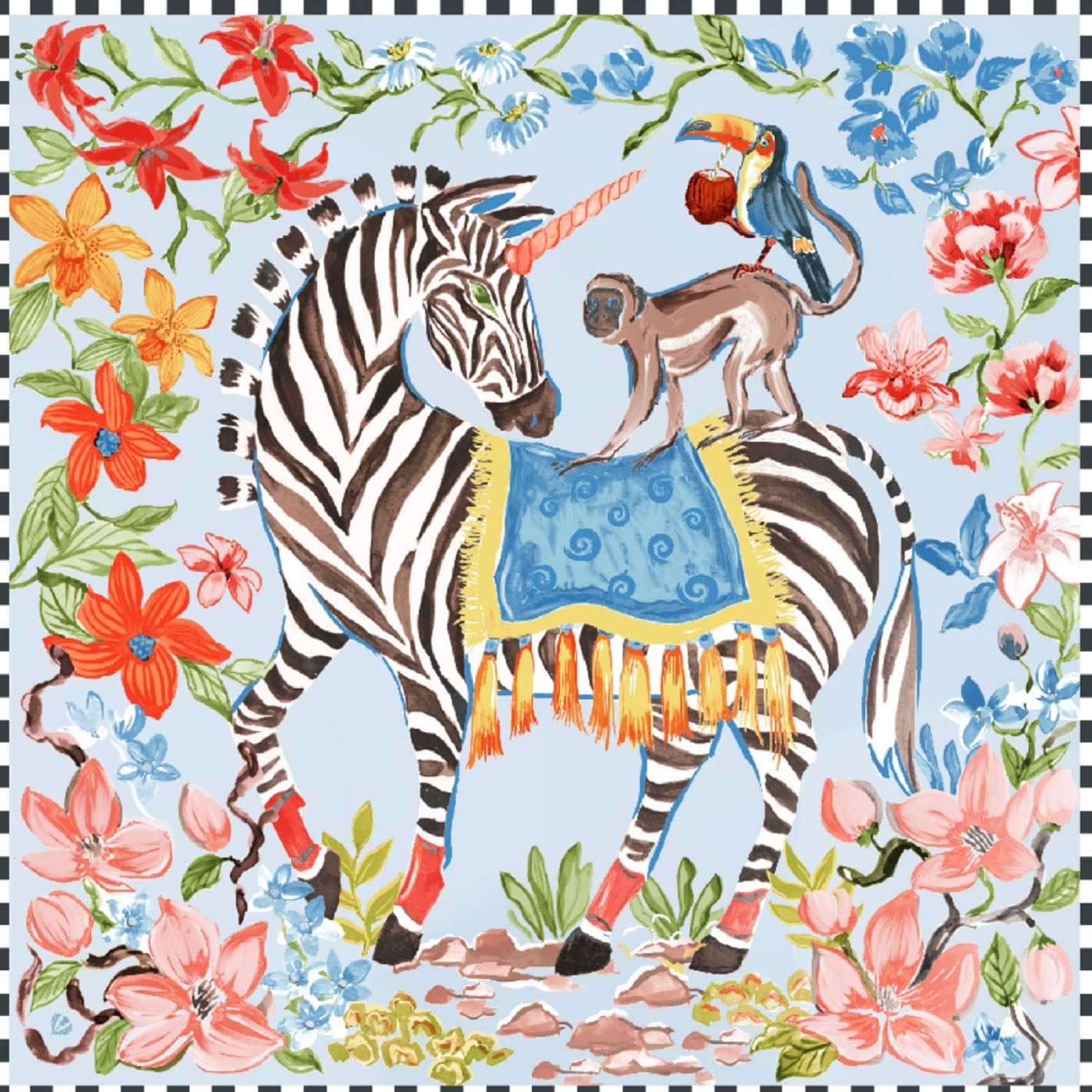 Vollansicht des FRAAS Seidentuchs 632035 mit Zebra-Design