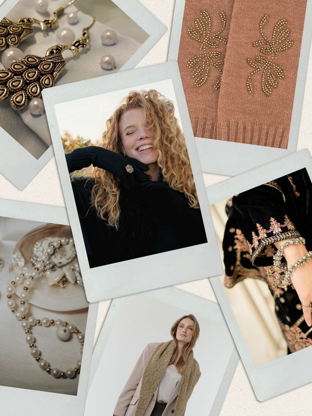 Fotos von Frauen, Schmuck und Accessoires übereinandergelegt.