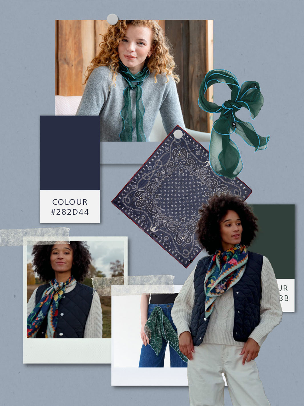 Zusammenstellung von Fotos und Accessoires in der Trendfarbe Blau.
