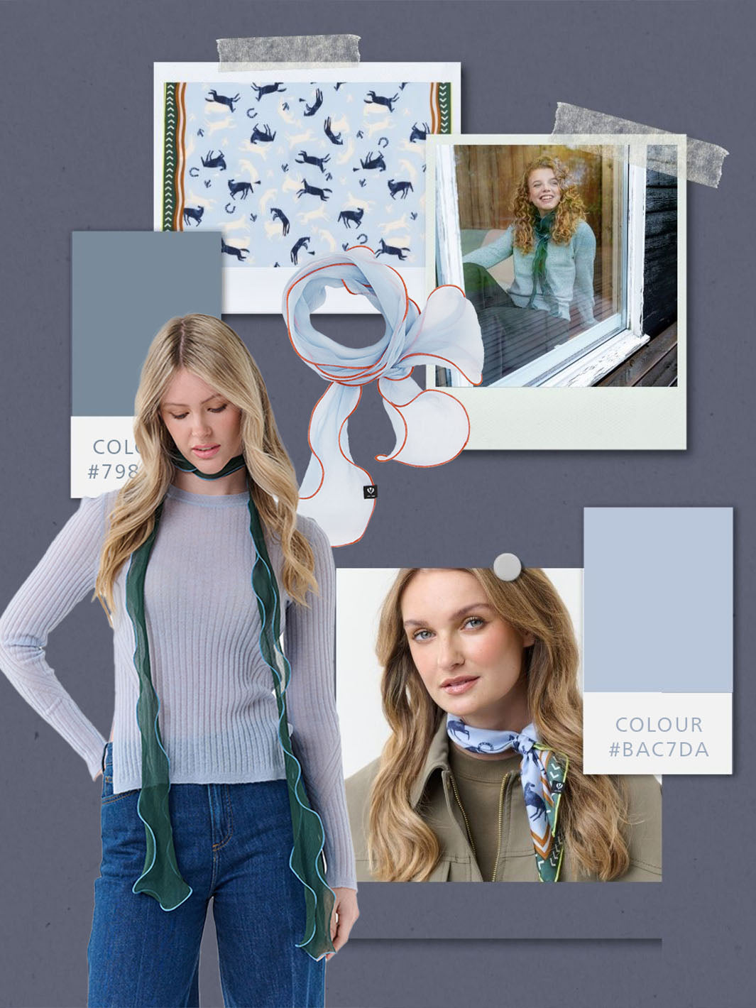 Zusammenstellung von Fotos und Accessoires in der Trendfarbe Hellblau.