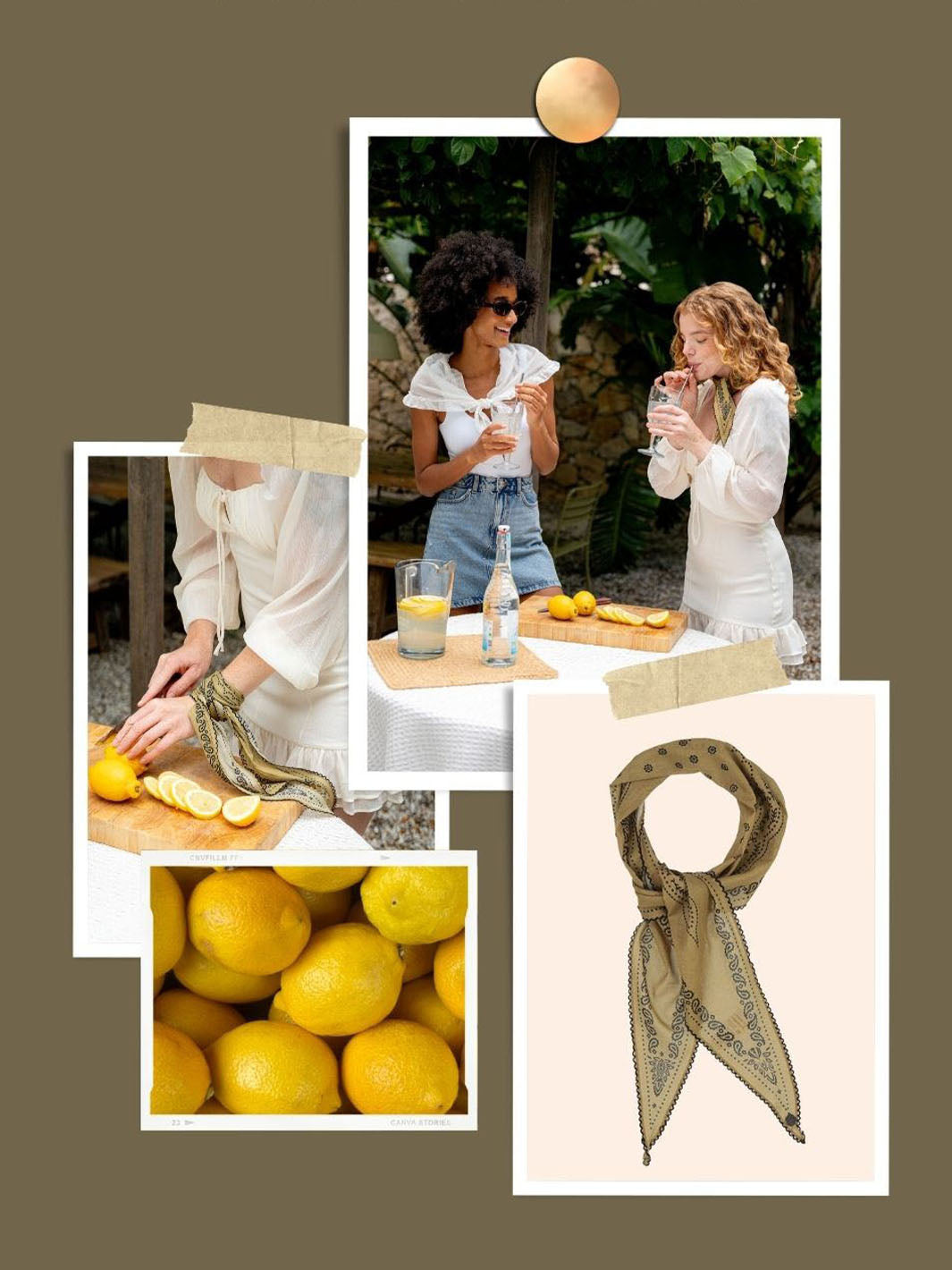 Zusammenstellung vier verschiedener Fotos rund um die Farbe Khaki