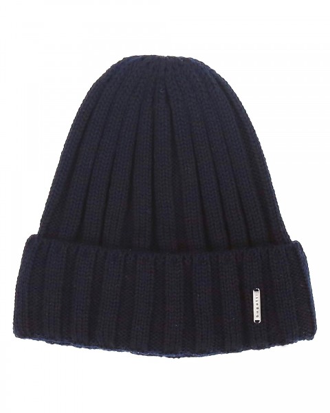 Ribbed knitted hat made of merino wool denim One Size