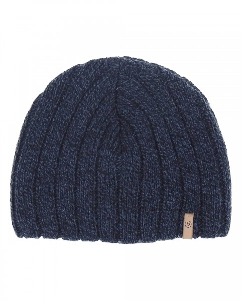 Ribbed knitted hat with bugatti label denim One Size