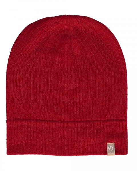 Pure cashmere knit hat red One Size
