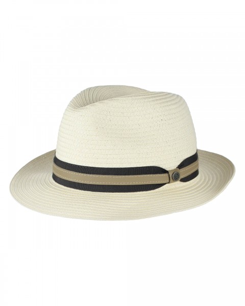 Uni-coloured Summer Fedora with leather hatband off white 57
