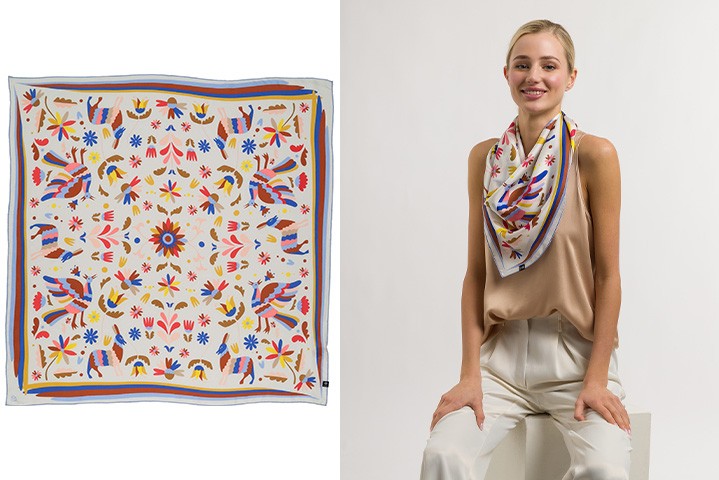 Square with ethno-design made of pure silk