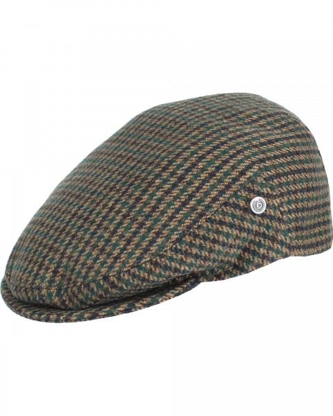 Chequered flat cap in wool blend olive 58