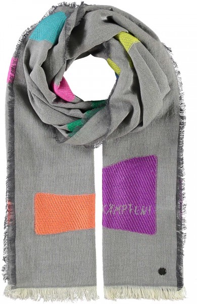 Stole DU MUSST KÄMPFEN! with rainbow-stripes made of cotton mid grey