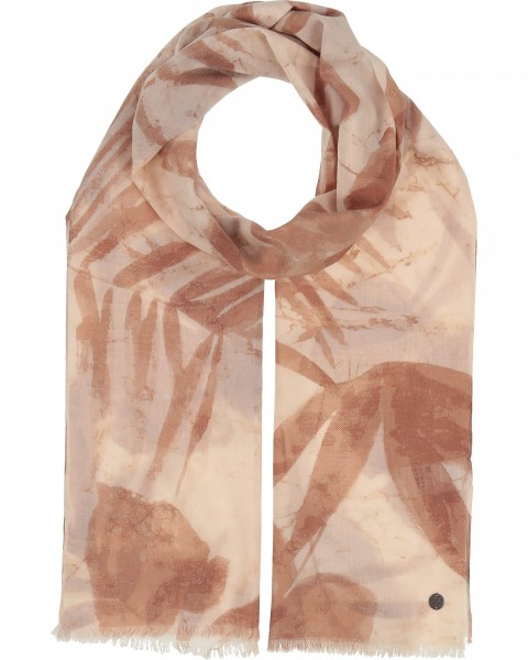 Cotton scarf with tropical leaf print nougat One Size