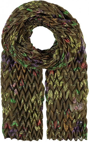 Sustainability Edition - Pleated Stole with autumn flower design dark olive
