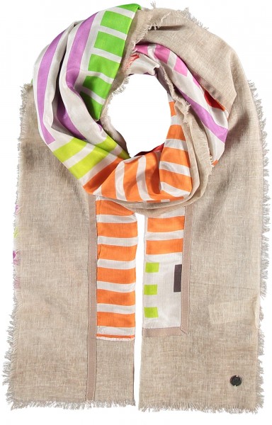 Patchwork stole with stripe-print in silk blend cafe au lait