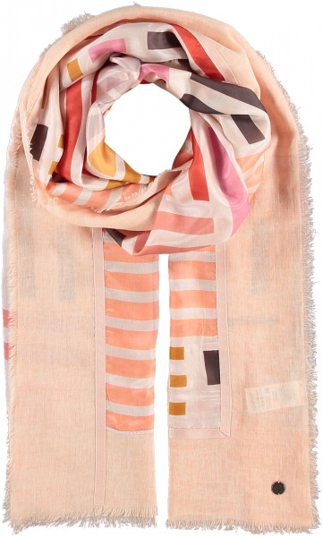 Patchwork stole with stripe-print in silk blend dusty rose