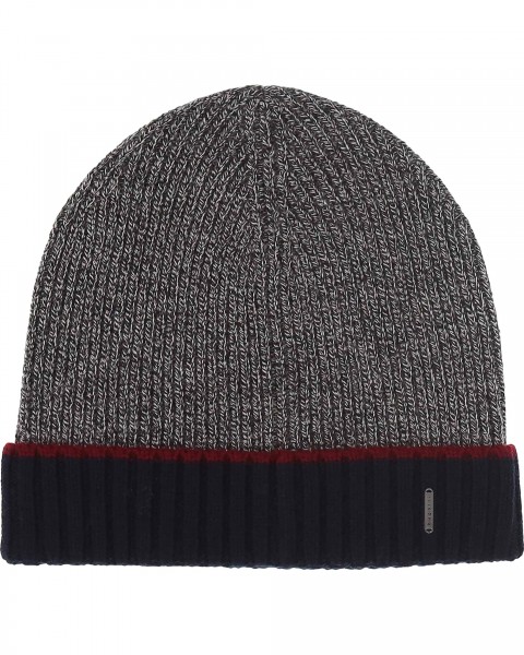 Knitted hat with contrasting colour brim made of pure wool navy One Size