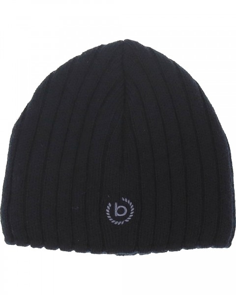 Ribbed knitted hat with bugatti logo denim One Size