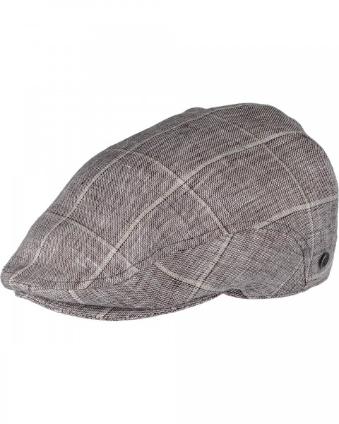 Checkered flat cap in linen blend camel 57