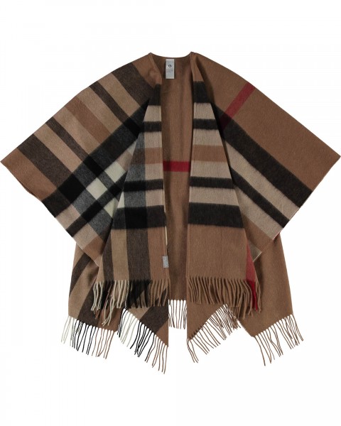 Poncho with FRAAS Plaid made of pure wool camel One Size