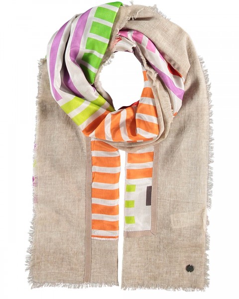 Patchwork stole with stripe-print in silk blend