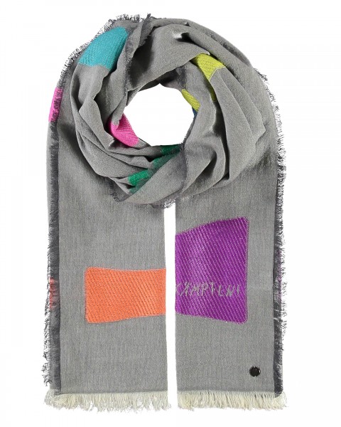 Stole DU MUSST KÄMPFEN! with rainbow-stripes made of cotton grey One Size