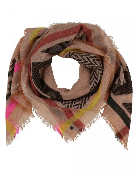 Fil coupé square with pattern mix and neon stripes camel One Size