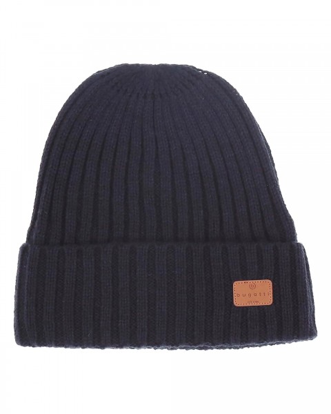 Ribbed knitted hat in wool blend with bugatti patch denim One Size