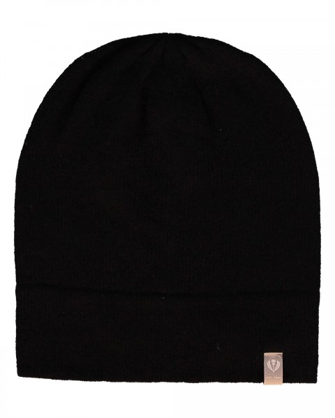 Pure cashmere knit hat black One Size