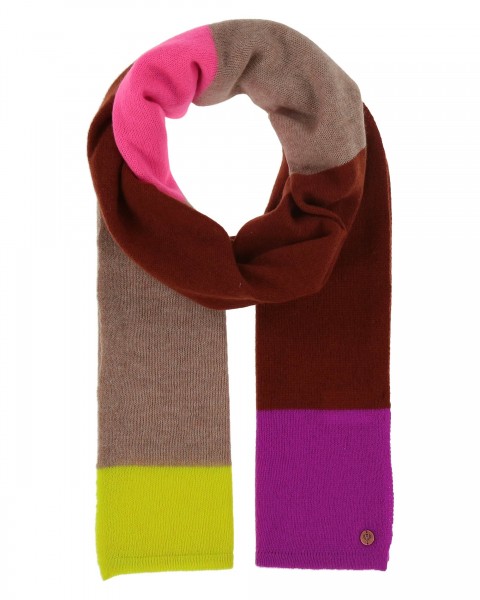 Knitted scarf with neon-stripes in cashmere blend cafe au lait One Size