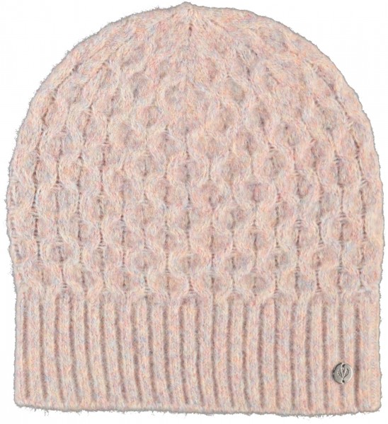 Knitted beanie with honeycomb-pattern in wool blend palerose