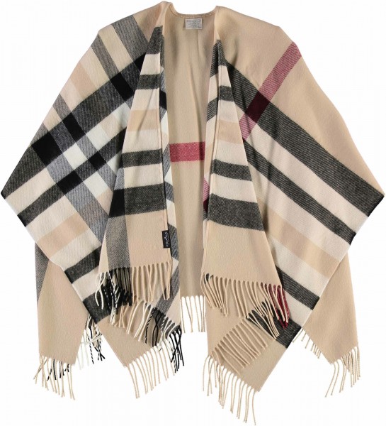 Poncho with FRAAS Plaid made of polyacrylics - Made in Germany beige