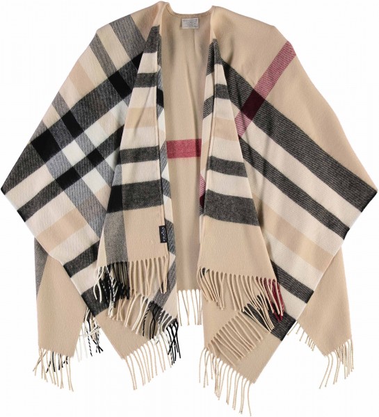Poncho with FRAAS Plaid made of polyacrylics - Made in Germany beige One Size